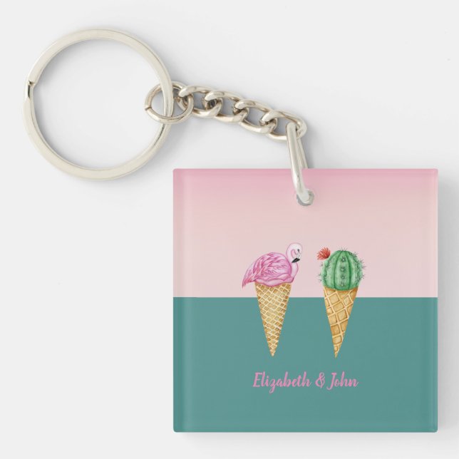 Färgglada isglassar Kaktus Rosa Flamingos (Framsidan)