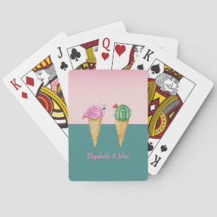 Färgglada isglassar Kaktus Rosa Flamingos Casinokort