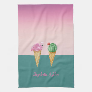Färgglada isglassar Kaktus Rosa Flamingos Kökshandduk