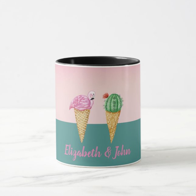 Färgglada isglassar Kaktus Rosa Flamingos Mugg (Center)