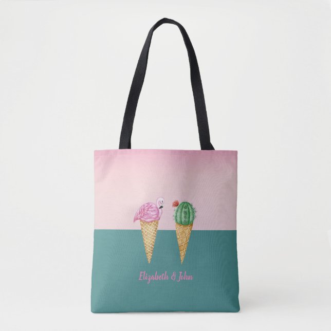 Färgglada isglassar Kaktus Rosa Flamingos Tygkasse (Framsida)