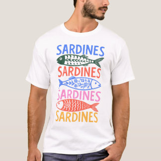 Färgglada italienska sommar-sardin-grafiska t-shir t shirt