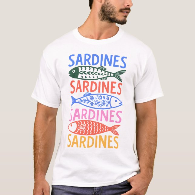 Färgglada italienska sommar-sardin-grafiska t-shir t shirt (Framsida)