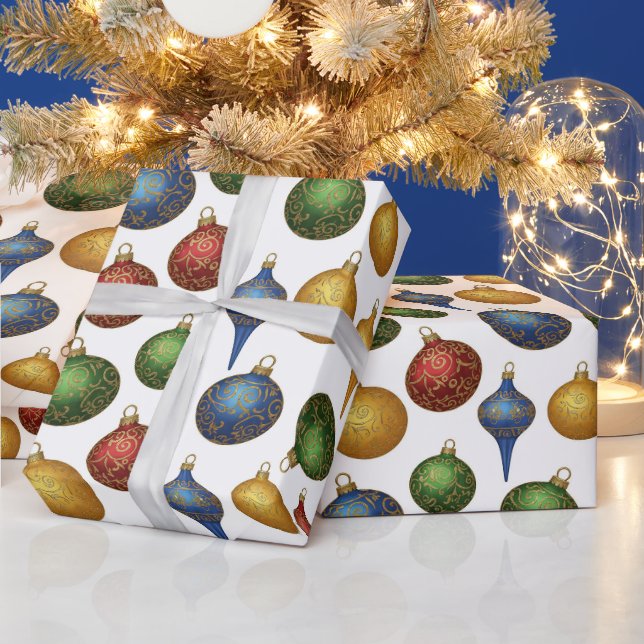 Färgglada jul vintage-ornament på vitt  presentpapper (Helgdagar)
