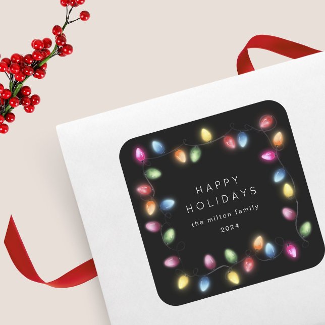 Färgglada julbelysning Monogram Fyrkantigt Klistermärke (Skapare uppladdad)