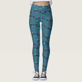Färgglada julbelysningar på blå bakgrund leggings