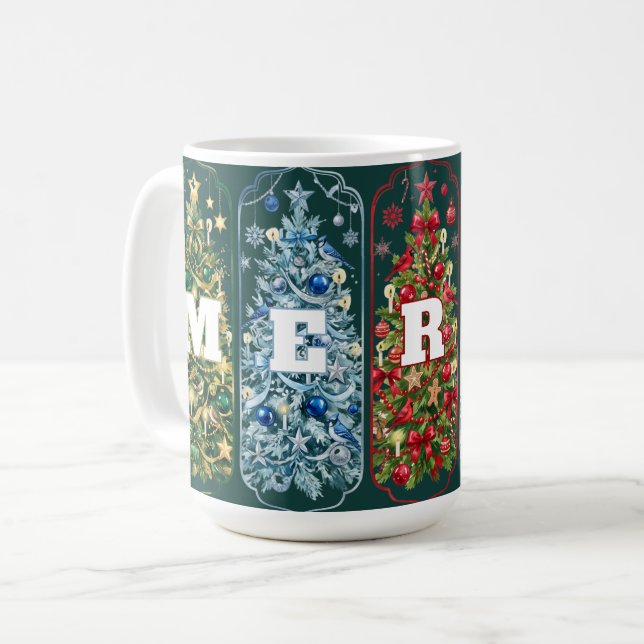 Färgglada julgranar glada  kaffemugg (Framsida vänster)