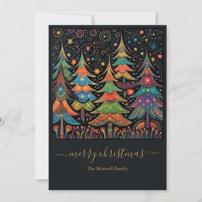 Färgglada julgranar namn julkort (Framsida)