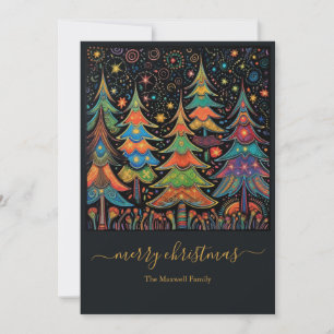 Färgglada julgranar namn julkort