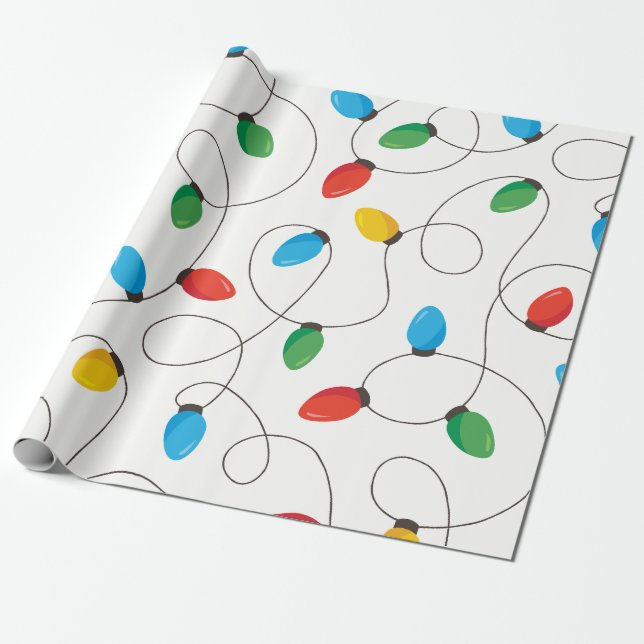 Färgglada julgransbelysningar presentpapper (Utrullad)