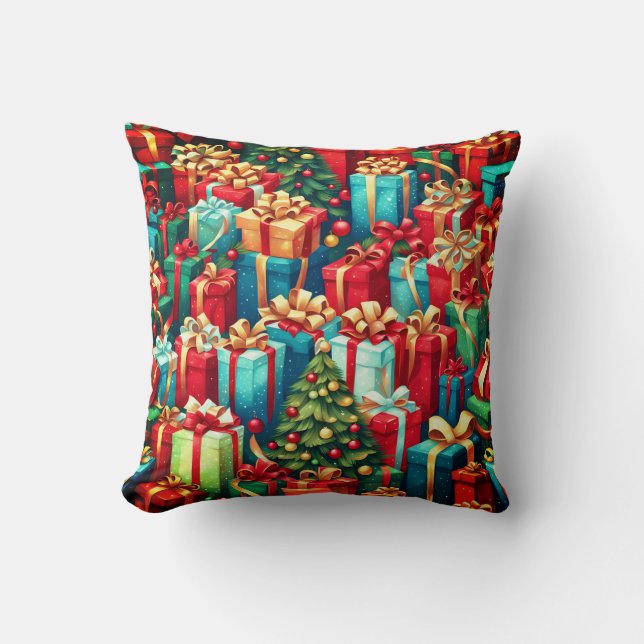 Färgglada julklappar, julgransmönster  kudde (Framsida)