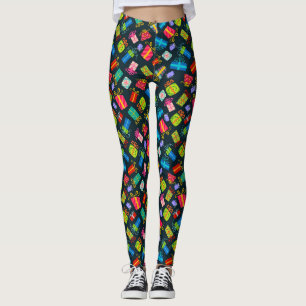 Färgglada julklappar på svart leggings