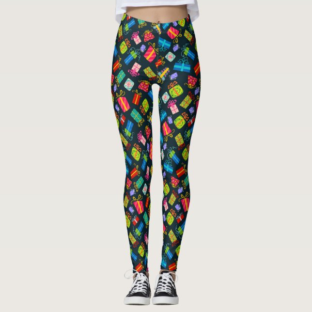 Färgglada julklappar på svart leggings (Framsida)