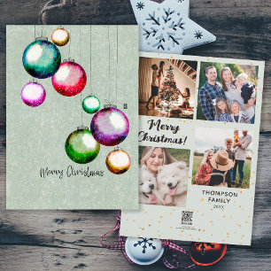 Färgglada julkulor 4 familjefotokollage julkort
