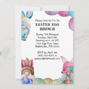 Färgglada kanin-gnomer & ägg påskbrunch inbjudningar