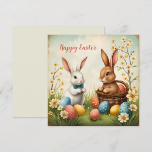 Färgglada kaniner påskägg & blommor julkort