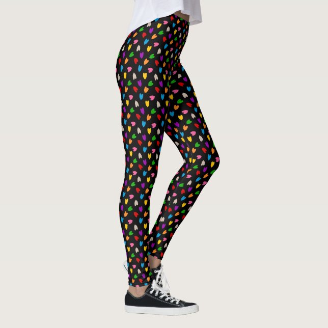 Färgglada kärlekshjärtsmönsterdesign svart  leggings (Höger)