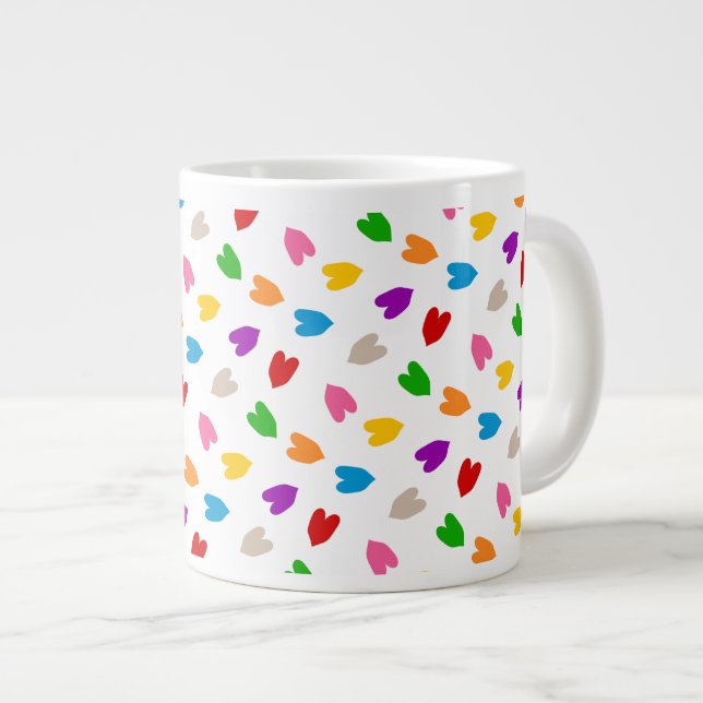 Färgglada kärlekshjärtsmönsterdesign vit  jumbo mugg (Framsida höger)