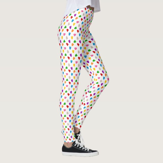Färgglada kärlekshjärtsmönsterdesign vit  leggings (Höger)