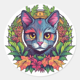 Färgglada kattdekaler runt klistermärke