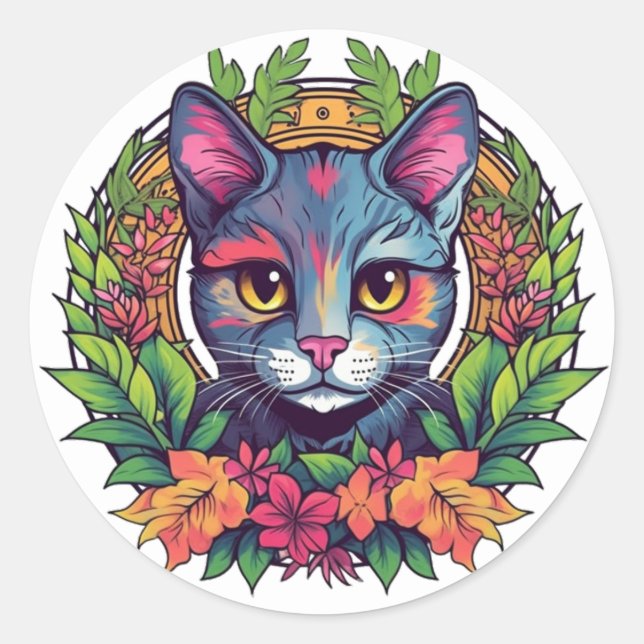 Färgglada kattdekaler runt klistermärke (Framsida)