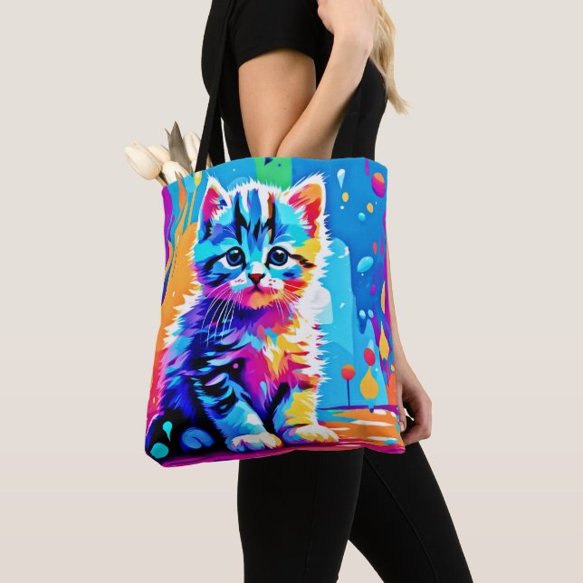 Färgglada kattdesign  tygkasse (Närbild)