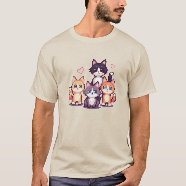 Färgglada Katter i Pixelformat  T Shirt (Framsida)