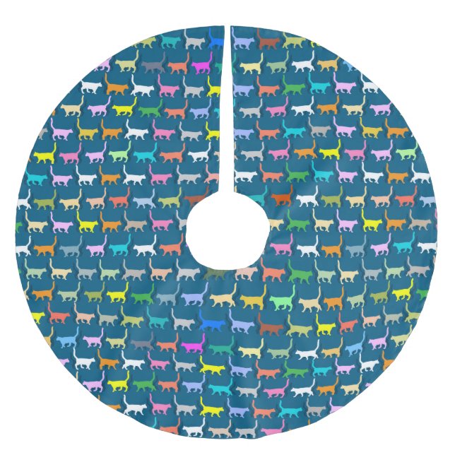 Färgglada katter - Julgranens golvmatta Julgransmatta Borstad Polyester (Framsidan)