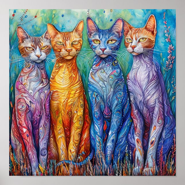 🐱 Färgglada Katter Målar Livfulla Whimsical Djur Poster (Framsidan)