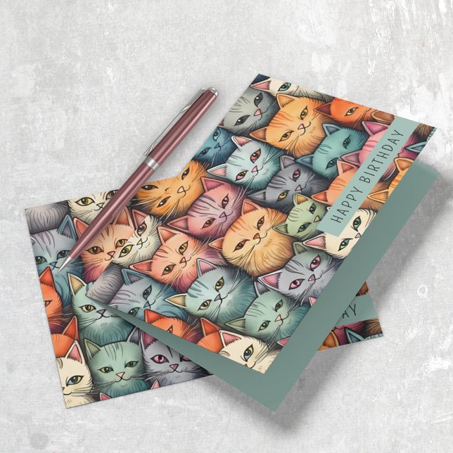 Färgglada Katter Nyckfull Klotterduk För Alla Till Kort (Need a card from multiple people? This is the purrfect card "from the whole kitten caboodle"!)