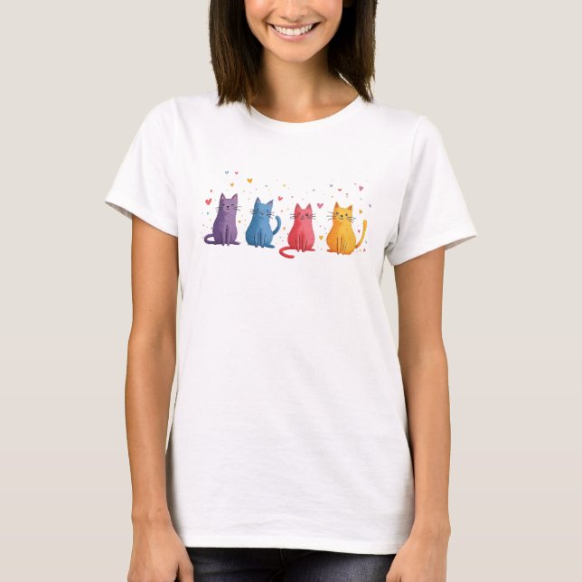 Färgglada Katter Tecknad Film T Shirt (Framsida)