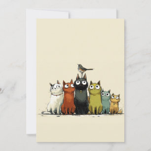 Färgglada Kattrupp – Sött Whimsical Kattkonst Julkort
