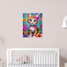 Färgglada kattunge och blommor Barnväggsposter Poster