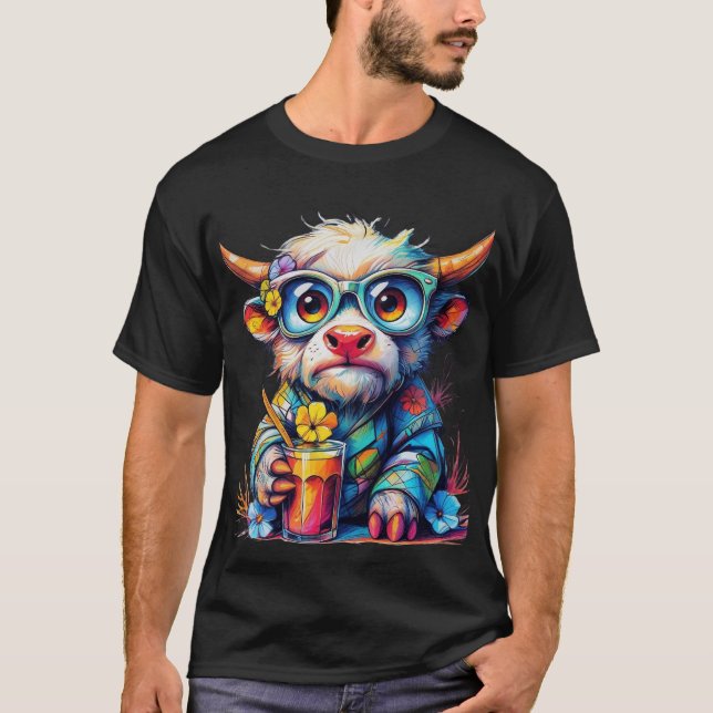 Färgglada ko T-shirt med kall dryck (Framsida)