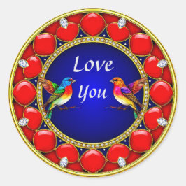Färgglada kolibrier omgivna av romantiska hjärtan runt klistermärke