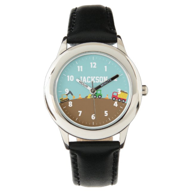 Färgglada konstruktionsfordon barnklocka armbandsur (Framsida)