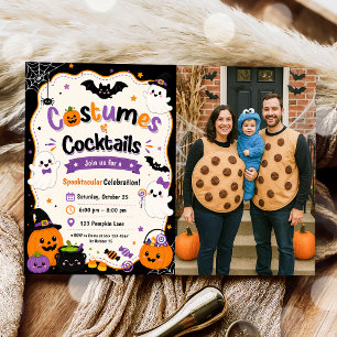 Färgglada kostymer och cocktails Halloween-foto Inbjudningar