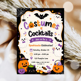 Färgglada kostymer och cocktails Halloweenfest Inbjudningar