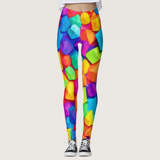 Färgglada kristallformer konst leggings (Framsida)