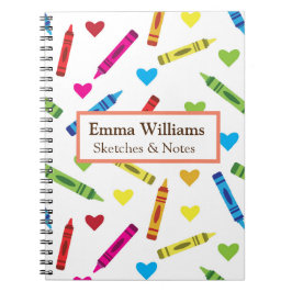 Färgglada kritor och hjärtmönster anpassad skiss  anteckningsbok
