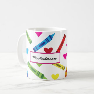 Färgglada kritor och hjärtmönster lärare kaffemugg