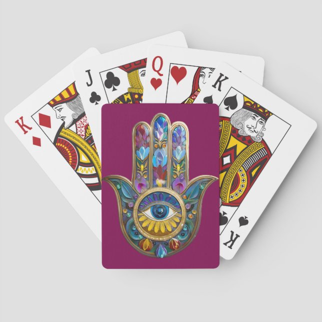 Färgglada kronblad blad Hamsa Safir Tredje ögon Casinokort (Baksidan)