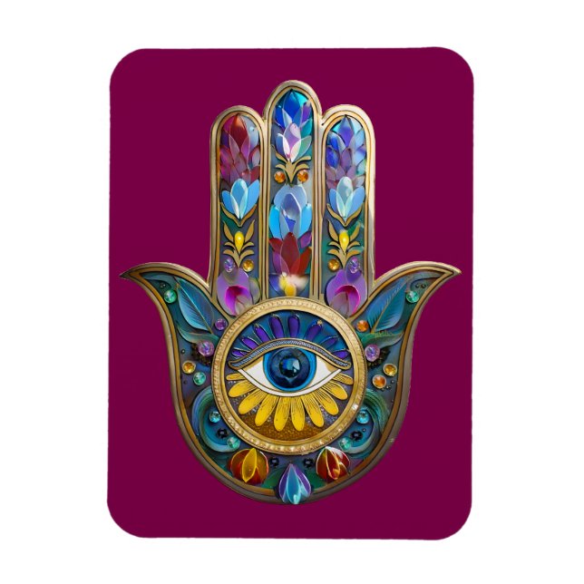 Färgglada kronblad blad Hamsa Safir Tredje ögon Magnet (Vertikal)