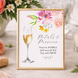 Färgglada kronblad och Prosecco Barskylt Fototryck
