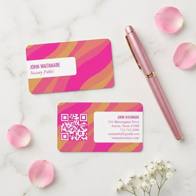 Färgglada Kurvor Retro Minimalistiska Ränder Anpas Visitkort (Colorful Curves Retro Minimalist Stripes Custom QR Business Card
)
