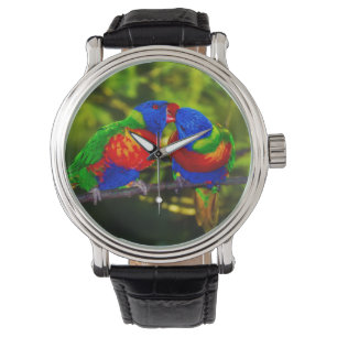 Färgglada kyssande papegojor armbandsur
