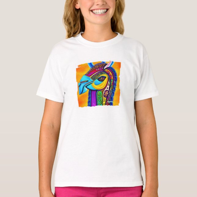 Färgglada Lama T-Shirt (Framsida)