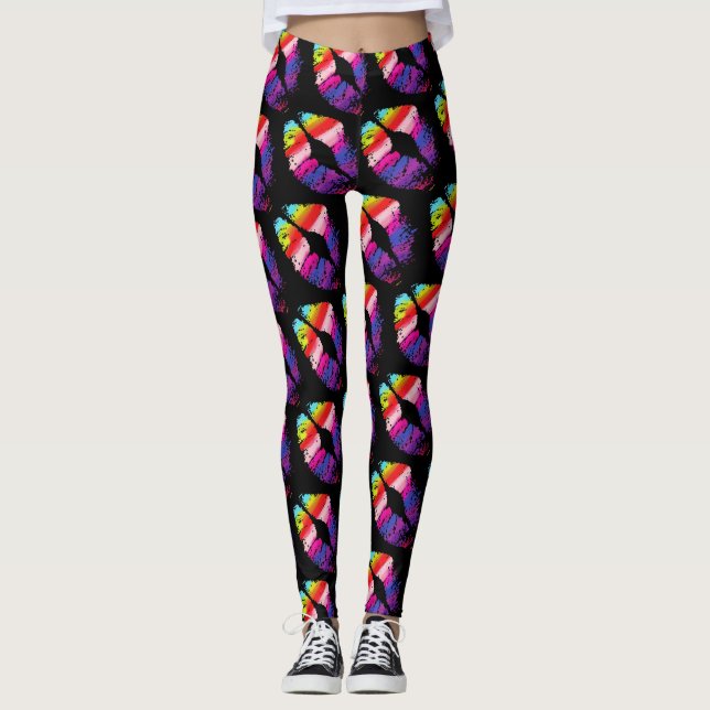 Färgglada Läppar Modern Svart #4 Leggings (Framsida)