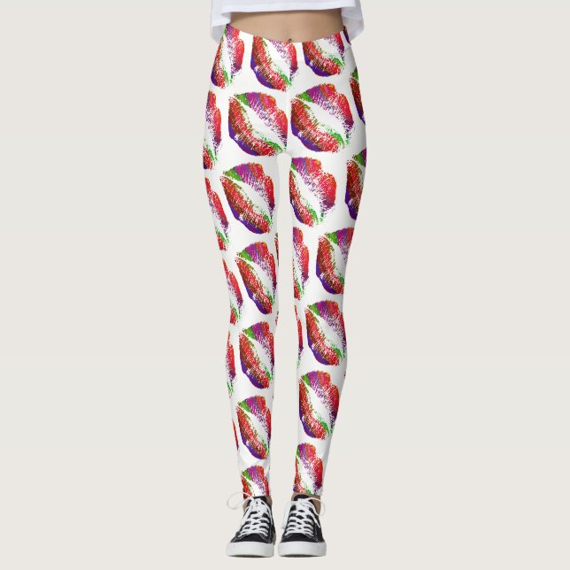 Färgglada Läppar Modern Vit #2 Leggings (Framsida)