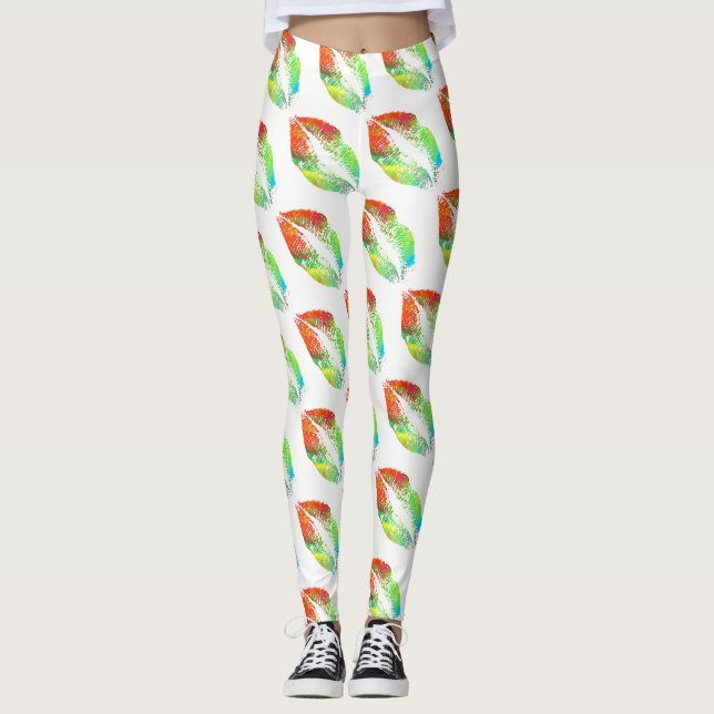 Färgglada Läppar Modern Vit #6 Leggings (Framsida)